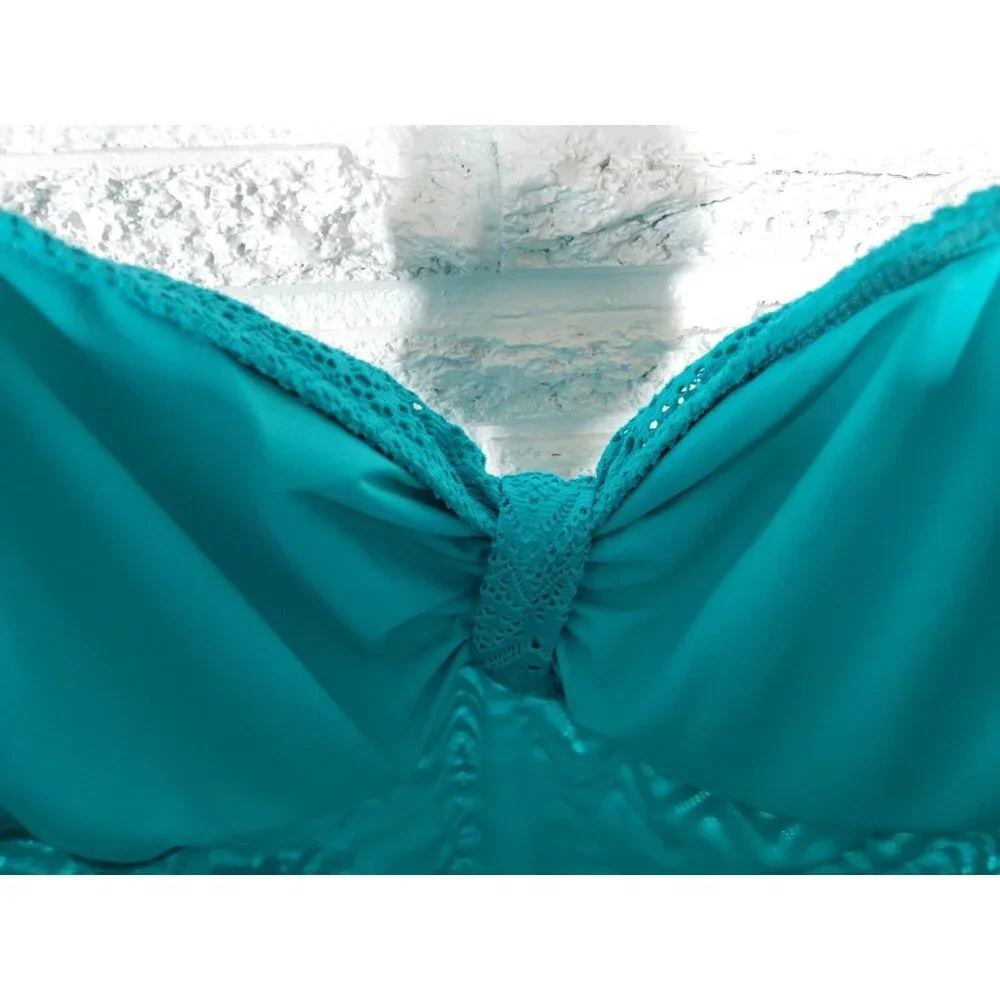 Catalina Swim Top 2X Plus Size Aqua Blue Tankini Lace Accents Adjustable BLU140E